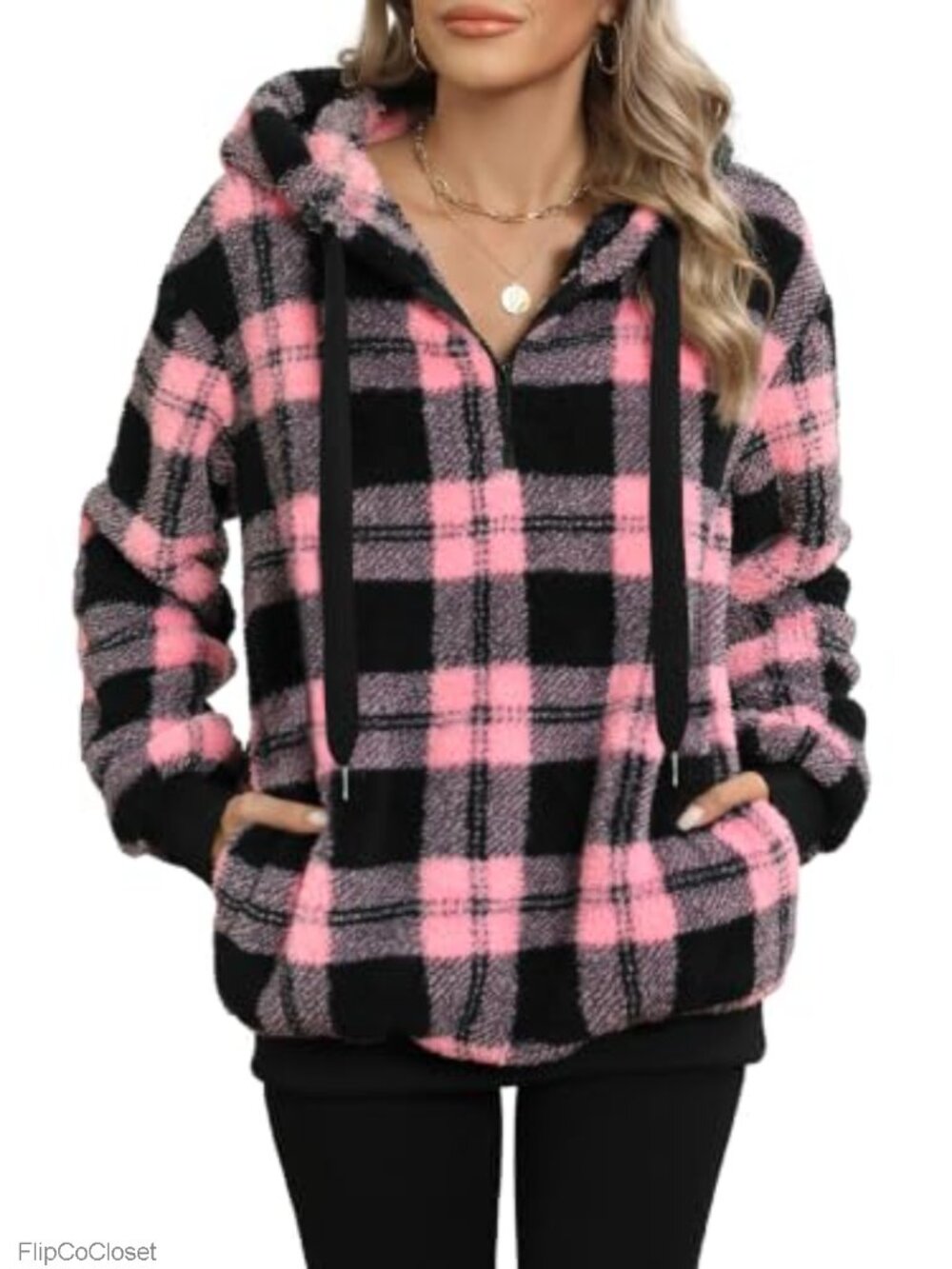 Sherpa Fleece Pullover Hoodie 1/4 Zip Fuzzy Sweatshirt Women